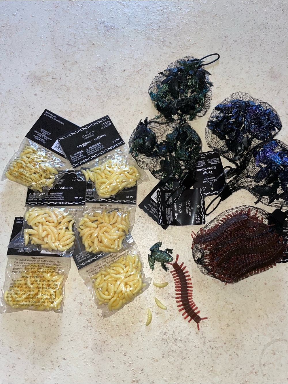 Halloween Craft Creepy Critters - Iridescent Frogs - Maggots - Centipedes  NWT